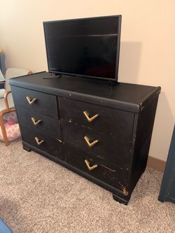 Black Wood Dresser with Gold Hardware