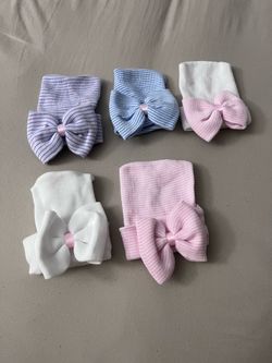 Newborn Baby Bow Beanies Set of 5