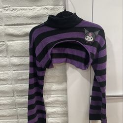 Sold out Kuromi Cropped Sweater Purple Black Stripe Bolero Shrug Anime Hot Topic
