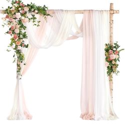 Ling's Moment Wedding Arch Flowers with Sheer Drapes Kit - Artificial Spring Pink Rose Floral Arrangements for Garden Ceremony Backdrop, Arbor Decor, 