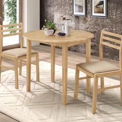 Brand New 3 Piece Natural And Tan Dining Set with Drop Leaf