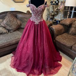 SAVOY’S 15 Dress Burgundy And Gold Size 8 Made In China 