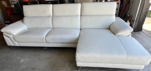 Divani Italia Ivory Faux Leather Sectional Sofa with Chaise
