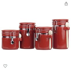 Red Ceramic Airtight Food Storage Container Set