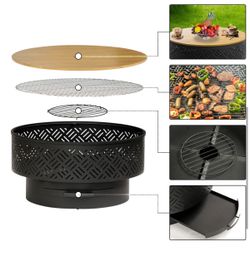 Outdoor Fire Pit with Grill Grate and Wood Top