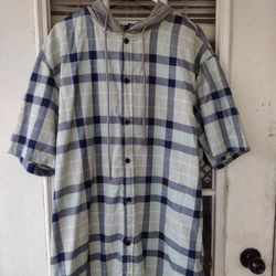 Fly Society Short Sleeve Shirt Hoodie PLAID Button Down Men's Size 2XL