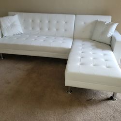Brand New 2 Pcs Sectional Futon Bed $399 WHITE FAUX LEATHER FREE LOCAL DELIVERY & SET UP