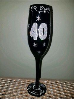 1+ month 64 40th Birthday Black Bling Fluted Champagne Glass