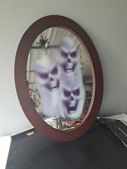 Halloween Oval Wood Frame Mirror With Skeleton Sticker
