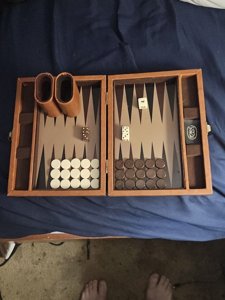 Reiss Travel Backgammon Game Magnetic Board Faux Leather Case Vtg