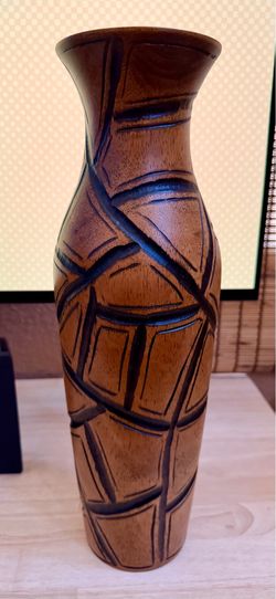 Tall Carved Wood Vase