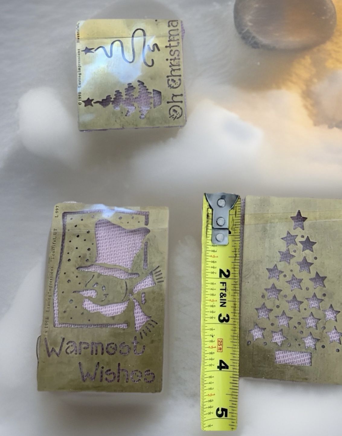 Vtg Christmas Tracing metal Stencils paper crafts 4pc