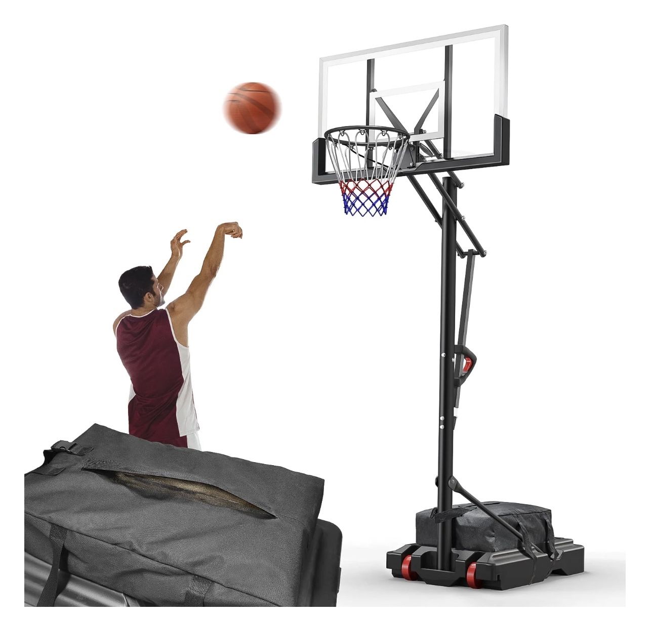 VIRNAZ 44 in. Portable Basketball Hoop & Goal with Quickly Height Adjusted 7.6 - 10 ft. for Outdoor Indoor Court