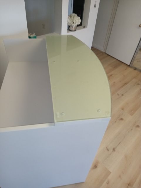 Glass Top Reception Desk. No Glass Is Only $299. With Is $475. Comes In Different Colors And Different Sizes.