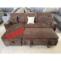 Brown Or Black Corduroy Sectional Sleeper Sofa With Storage Chaise  // Limited Time Offer  