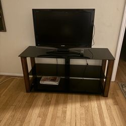 TV Black Glass Stand  with Sharp TV