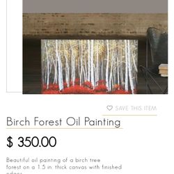 Huge 36"X60" Red Birch Forest Painting 