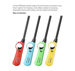Brand new 4-Pack Refillable Utility Lighter Kit with Butane Included