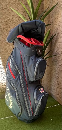 Callaway ORG14 Divider Blue/Red Golf Cart Bag with USA Logo and 9 Zipper Pockets