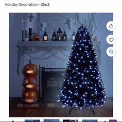 8ft Black Christmas/Halloween Tree with Pre-Lit LED Lights