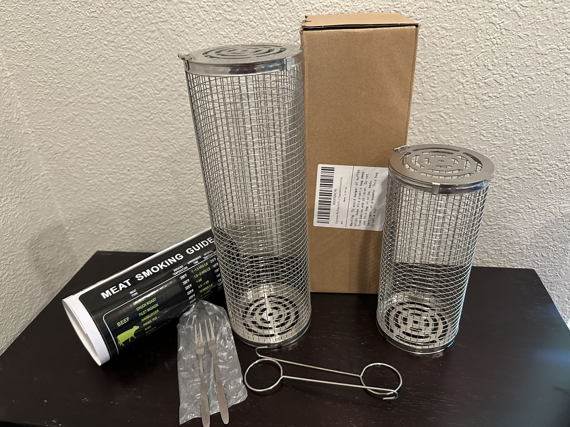 2 Pack Rolling Grilling Basket Stainless Steel for BBQ Grilling, New