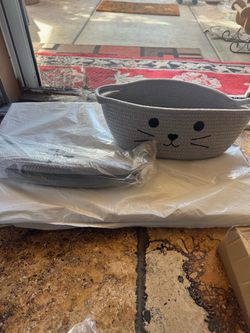 Gray Cat Face Rope Storage Basket