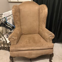 2 Beige Captain Wing Back Chairs