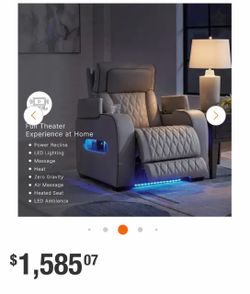 DESIGN BY ASHLEY Boyington Beige Leather Match Zero Gravity Power Recliner with Storage and Adjustable Headrest