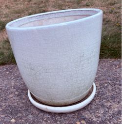 Unglazed interior White Crackle Glaze outer ceramic Planter Pot with Saucer.  Read description 1st