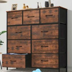 9-Drawer Strudy Fabric  Wardrobe Organizer W/Metal Frame & Wooden Tabletop For Living, Office, Enterway, Free Wrench & Screwdriver