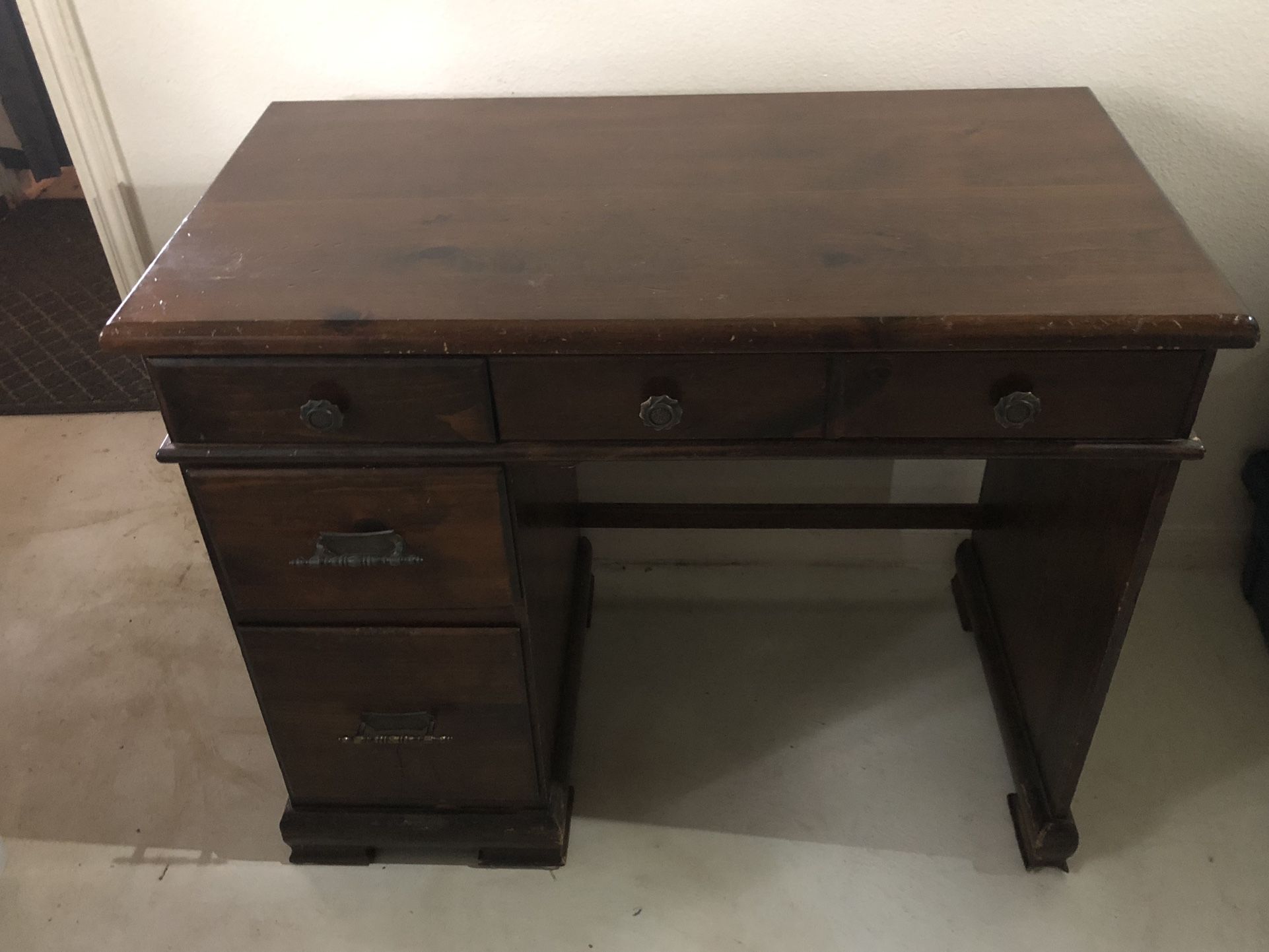 Solid Wood 4-Drawer Desk with Chair