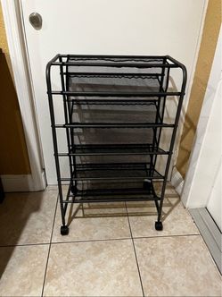 5 Tier Double Sided Shoe Cart With Lockable Wheels…35.5” H By 22” W By 14” D…$35