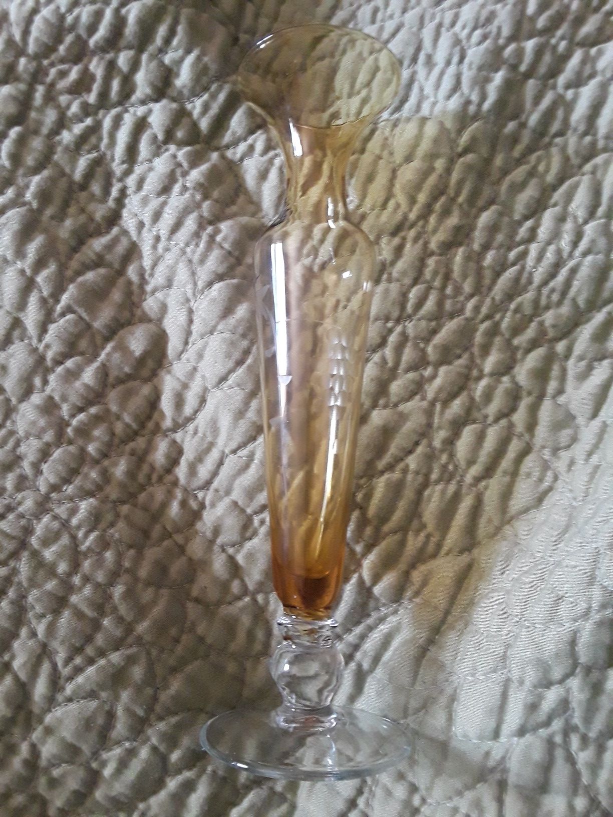 Vintage Amber Glass etched vase