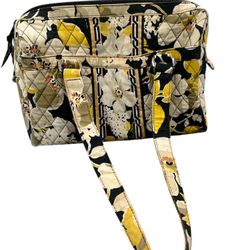 Vera Bradley Dogwood Caroline Shoulder Bag Yellow Black Tropical Floral NWOT
