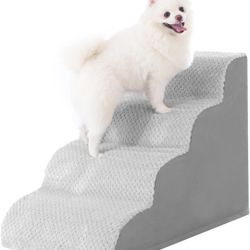 Dog Stairs Ramp, Curved 4-Step Dog Steps for Small Dogs and Cats, Pet Stairs for High Beds and Couch with Anti-Slip Washable Cover and Durable