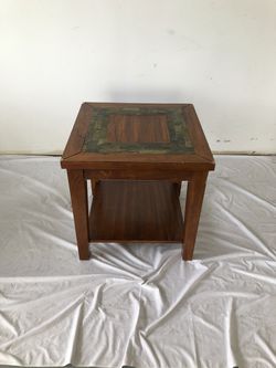 Wood and Olive Green Tile Top End Table Side Table Item#74