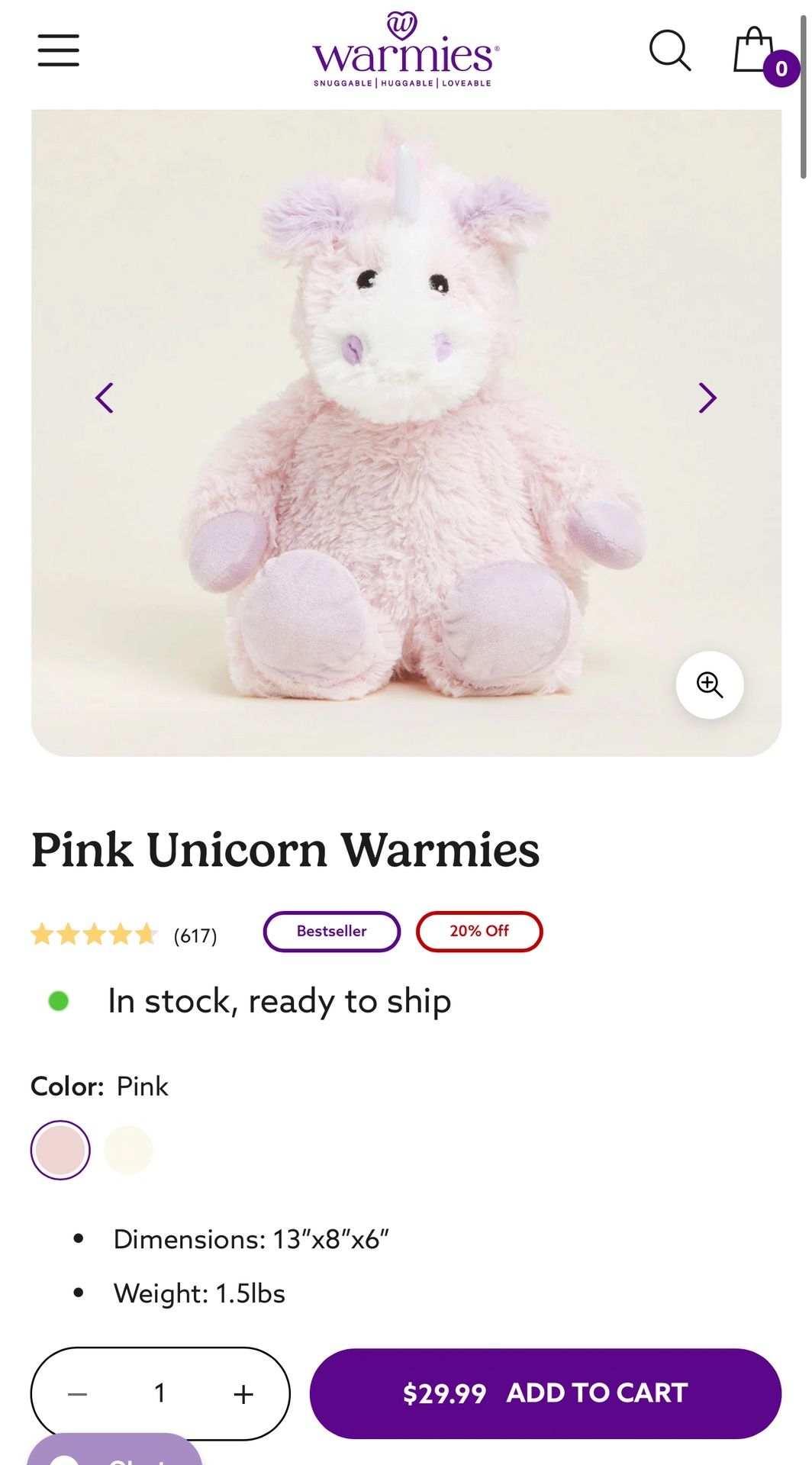 Warmies Pink Unicorn