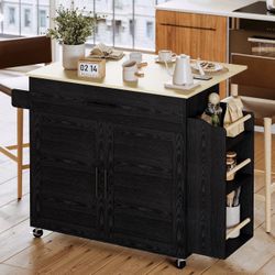 IRONCK Kitchen Island with Storage, Black 