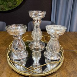 Tray And 3 Party Light Candle Holders 