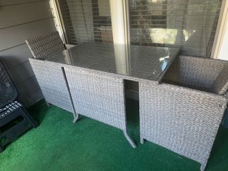 3 pc beige rattan patio furniture w removable glass top