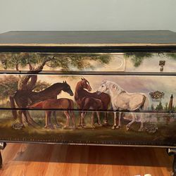 Painted Wooden Dresser With horse Scene