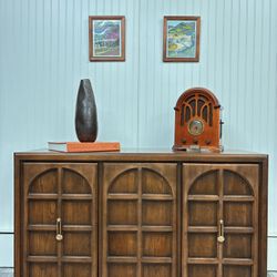 MCM Wood Credenza / Sideboard with Arched Detail – Stunning Storage Piece