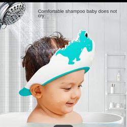 Baby Soft Rubber Waterproof Shampoo Cap, Children Shampoo Artifact, Baby Shampoo Cap Waterproof Ear Protector, Baby Bath Shower Cap, Dinosaur Pattern