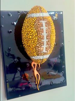 3D Handmade Resin Football Wall Art Decor – Gold & Brown Textured Sports Artwork