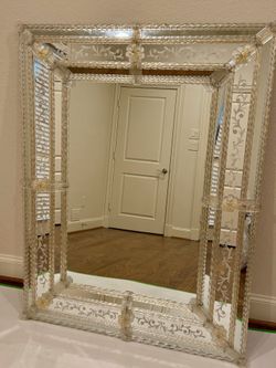 Vintage Venetian Style Etched Glass Mirror - 40.5" × 51.5"