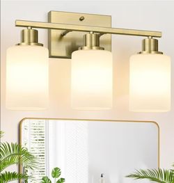 (Brand New in Box) 
3-Light Bathroom Light Fixtures, Aged Brass Vanity Light with Milky White Shades, Bathroom Lighting Fixtures Over Mirror, Modern B