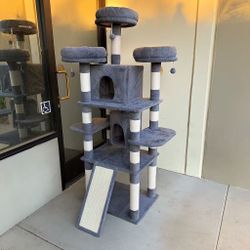 New In Box 69 Inch Tall Cat Tree Pet House Scratcher Playing Scratching Post Good For Large Cats Or Kitten Light or Darker Gray Color 