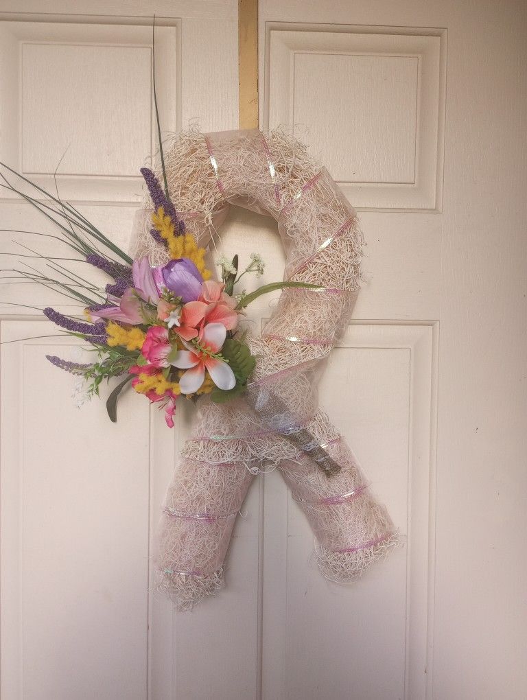 Breast Cancer Ribbon spring Wreath