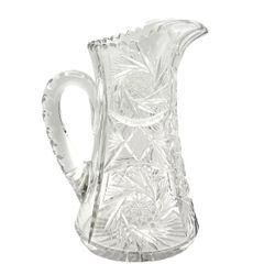 Vintage American Brilliant Cut Glass Crystal Pitcher Pinwheel Star 