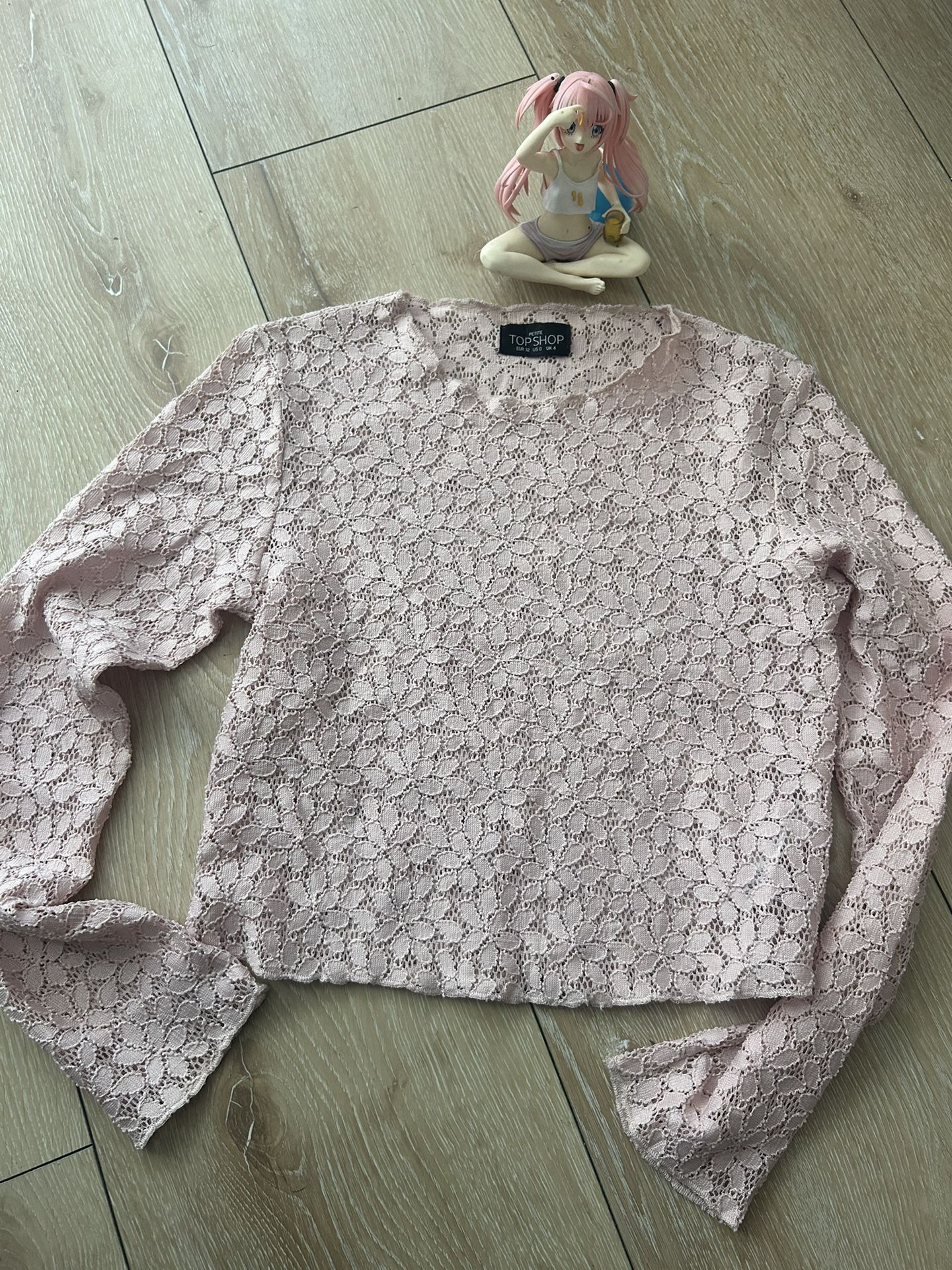 ambiance lace top women Small Pink Baby floral pullover